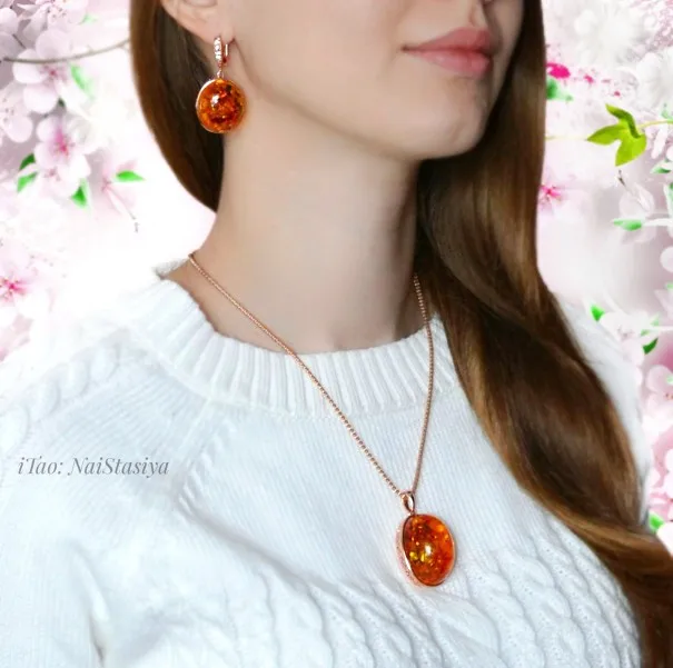 Ajojewel Oval Stone Orange Imitation Amber Jewelry Set High Quality Fashion Jewelry For Beautiful Women