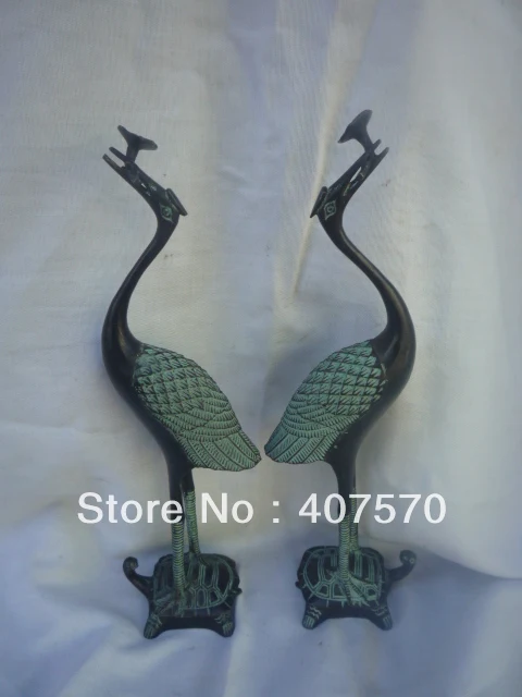 

Rare Distinctive Qing Dynasty(1720--1768) bronze Statue turtle&crane,a pair,Free shipping