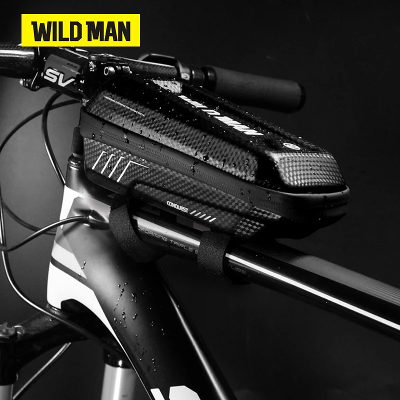 WILD MAN E5 Bicycle Bag, Large Capacity Hard Shell, MTB Road Bike Bag, Waterproof Top Tube, Carbon PU, Cycling Accessories