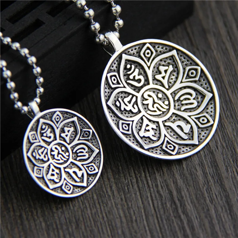 

Tibetan 925 Silver OM Mani Padme Hum Pendant necklace 925 sterling Buddhist Amulet Necklace Good Luck Tibetan Necklace