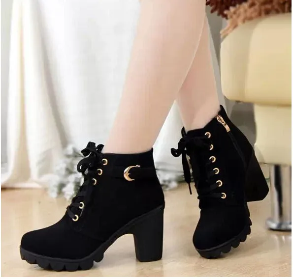 Plus Size42 Ankle Boots Child Platform High Heels girl's Boots Buckle Shoes Thick Heel Short Boot Ladies Drop Shipping EUR35-41