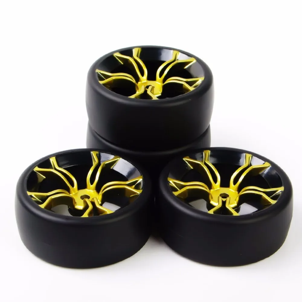 1/10 Scale Model Car Drift Tires and Wheel Rims with 6mm Offset and 12mm Hex fit RC On-Road Car Accessories