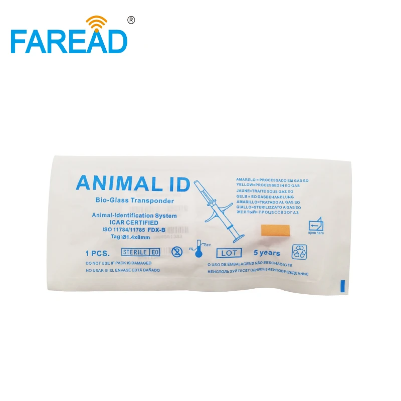 Gratis verzending onder huid 134.2 Khz RFID Glas tag injecteerbare spuit 1.4x8mm FDX-B microchip veterinaire huisdier implantaten