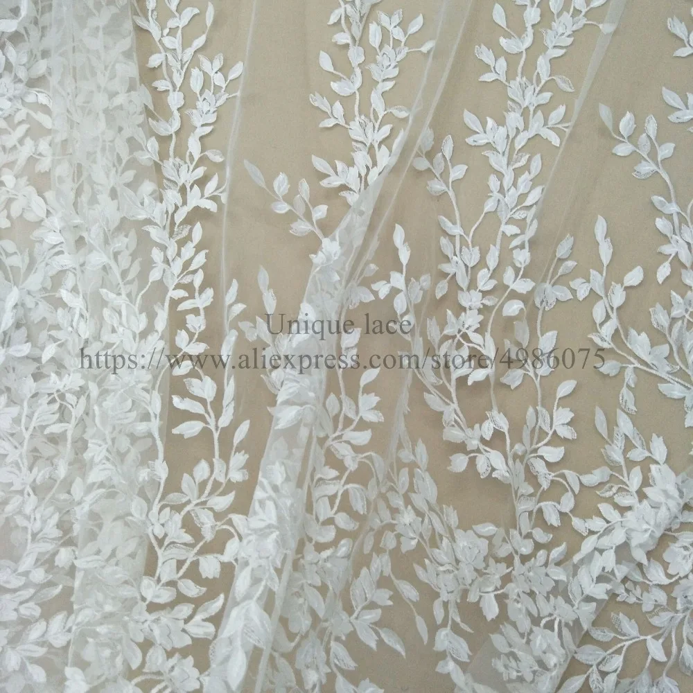 Fashionable bridal lace fabric laser ivory laser cut dress lace 130cm width lace fabric sell yard