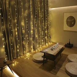 3x1/3x2/3x3/6x3m LED Icicle Curtain String Lights Connectable Christmas Fairy Light garland Wedding Party GardenDecoration light