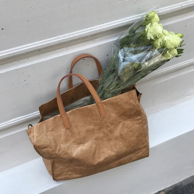 Nowe drewniane kobiety przezroczyste Kraft papier Vintage torby na ramię list jednokolorowa na co dzień dużego ciężaru torebki PU skóra podróże zakupy opakowanie