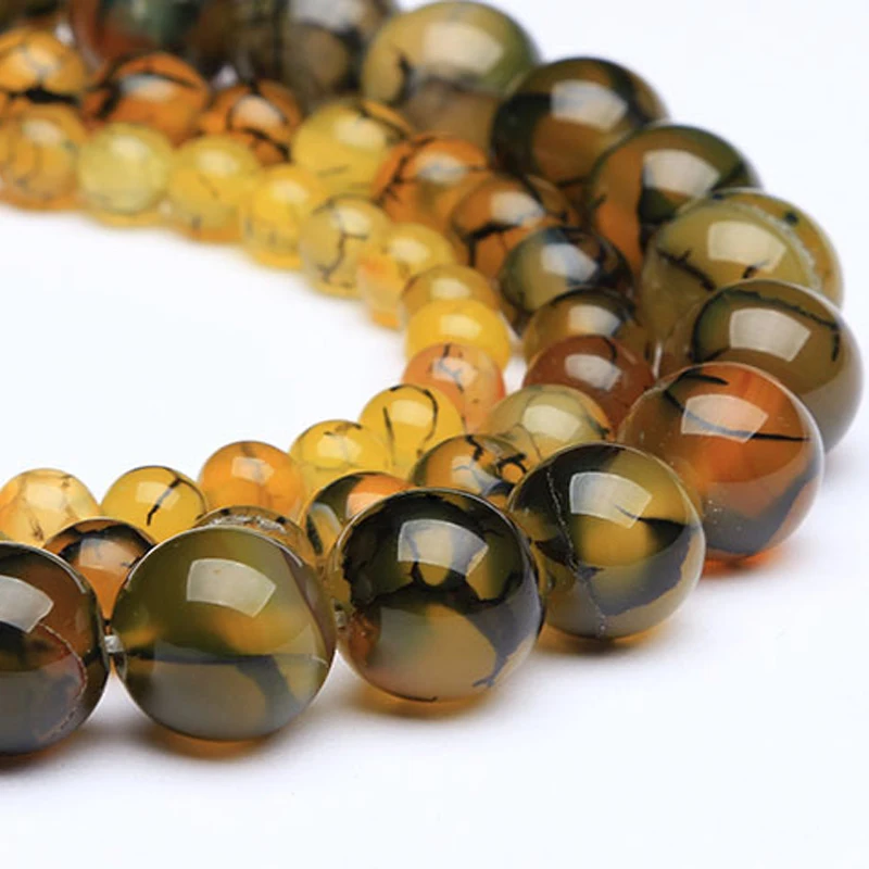 4/6/8/10/12/14mm Round Natural Yellow Dragon Agates Stone Beads DIY Bracelet Necklace Accessories Loose Beads Jewelry Bead