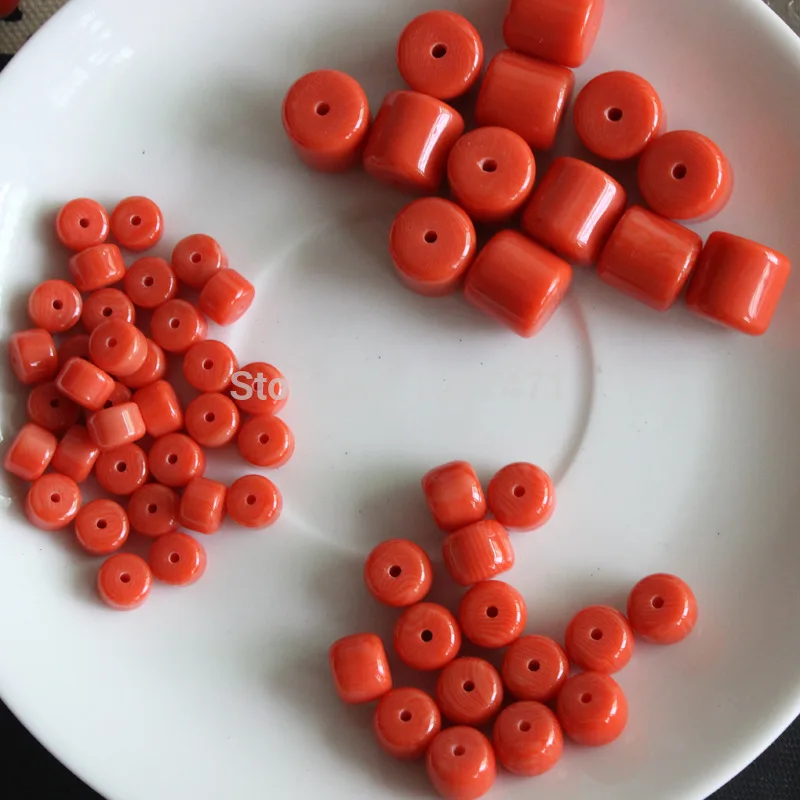 200pcs 6mmx8mm Synthesis High imitation red coral pillar-shaped beads Crafts Charm Gifts jewelry bracelet bead accessories C070
