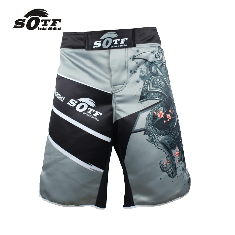 SOTF men\'s Japanese warrior gray sports fitness angle pants Tiger Muay Thai boxing shorts mma short kickboxing  boxeo pretorian