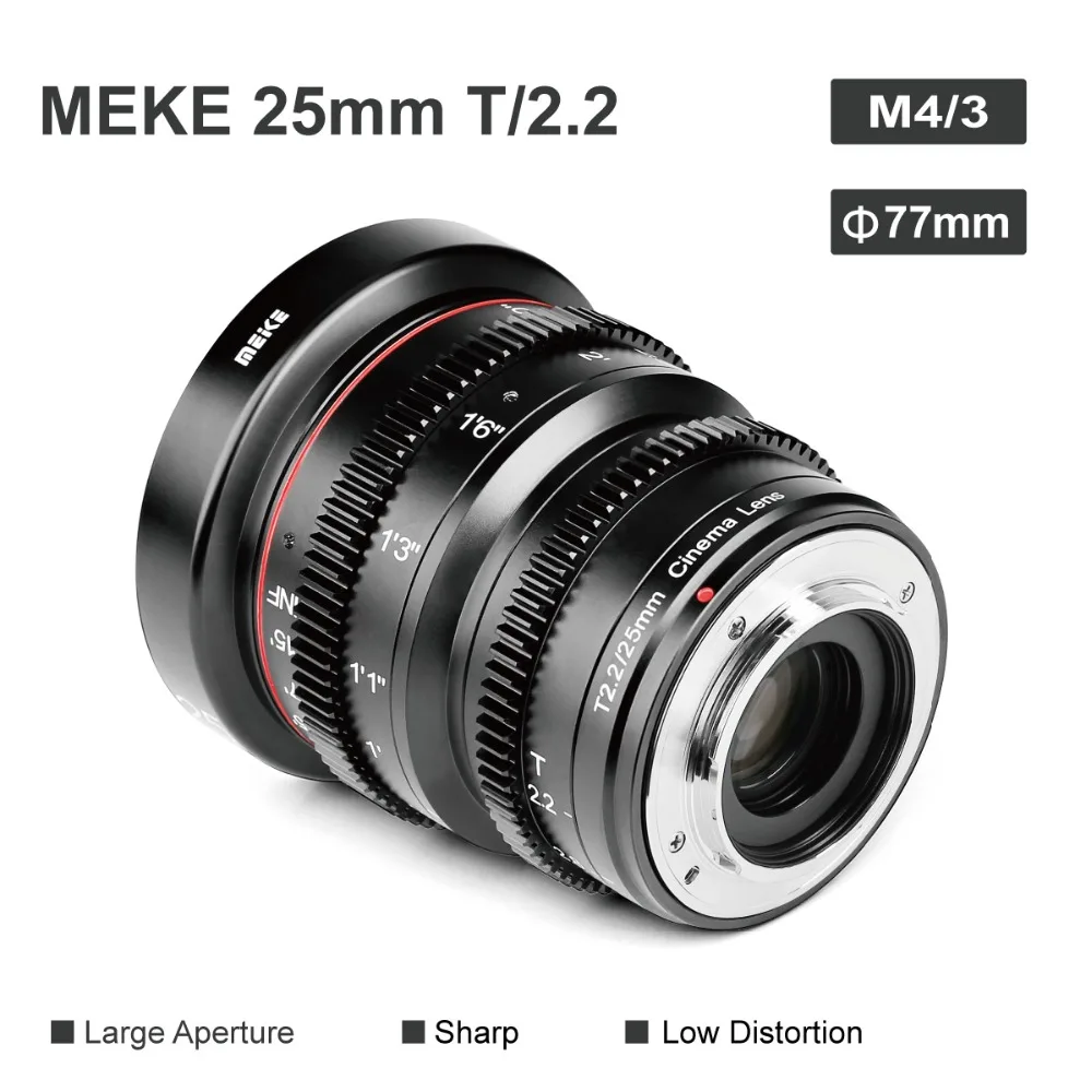 Meike 25mm T2.2 Large Aperture Manual Focus Prime Cine Lens for Olympus Panasonic M43 /Fujifilm X / Sony E/Canon RF cameras