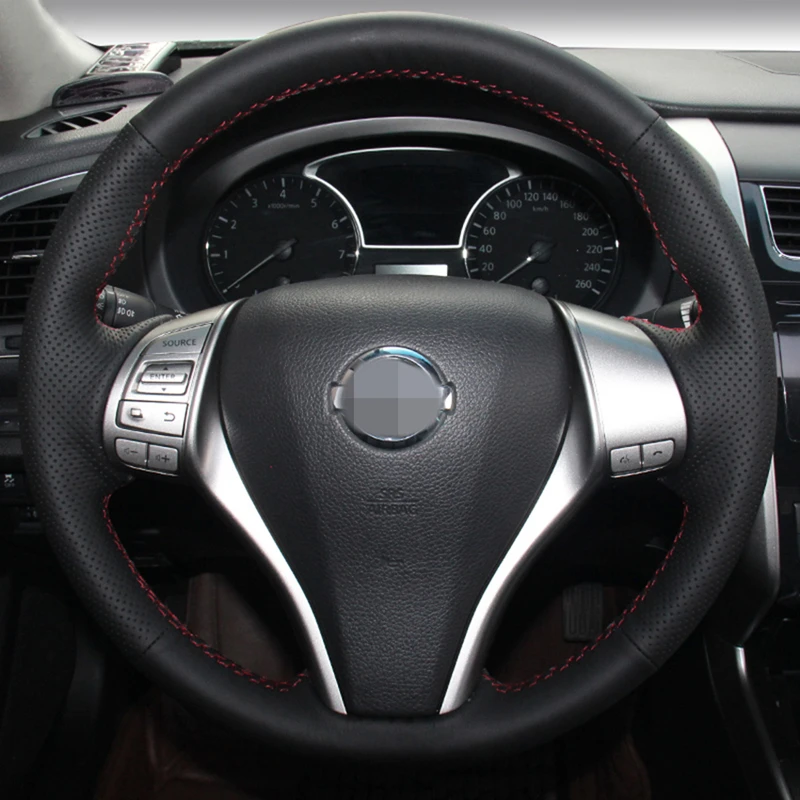 Shining wheat Hand-stitched Black Leather Steering Wheel Cover for Nissan 2013 Teana 2014 X-Trail QASHQAI Sentra