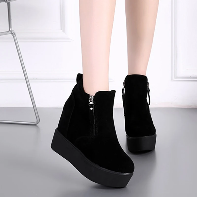 Winter Autumn wedges women high heel snow boots short plush fur ankle boots Increased Internal female platform shoes