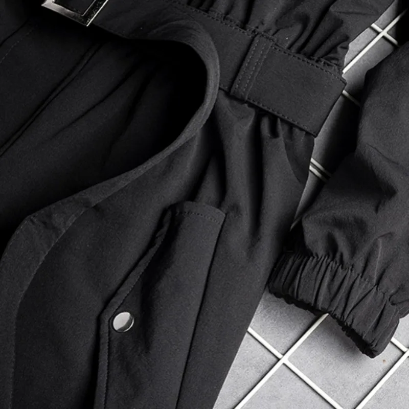 New Mens Hip Hop Cargo Jumpsuit Fashion Black Sashes Joggers Overalls Multi Pockets Work Rompers Streetwear Korean Clothes