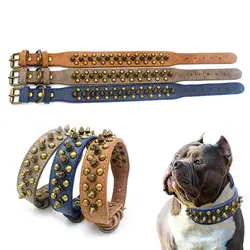 Cool Spiked Rivet Studded PU Leather Dog Pet Collars For Small Medium Dogs 3 Colors