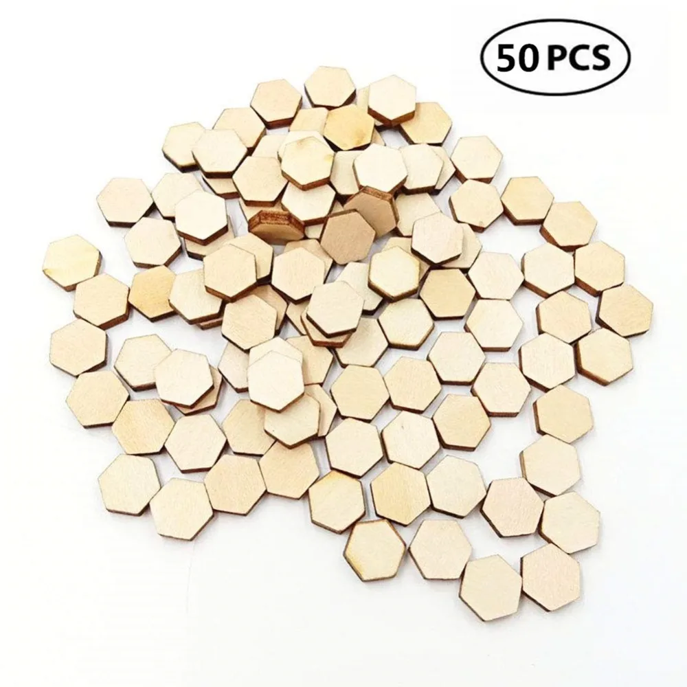 50pcs 30mm 1.18inch Wood Hexagon Cutout Shapes Unfinished Wood Mosaic Tile DIY Craft Supplies Wedding Decor