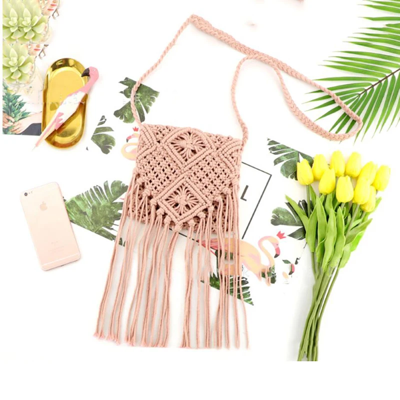 Neue Strohs ack böhmische Quaste Strand tasche Frauen häkeln Fransen Cross body ultraleichte Umhängetasche Frauen kleine Bolsos Feminina – Detail 10