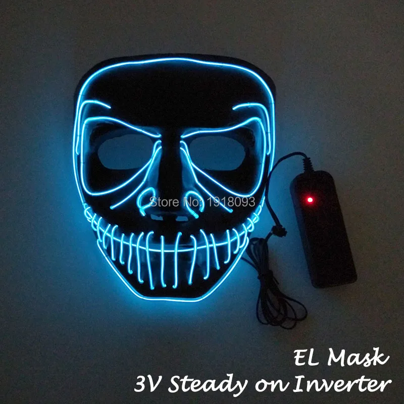 High quality Plastic Full Face Mask EL Wire Glow Mask Halloween Party Favors Novelty Lighting Decoration Supplies 10Colors