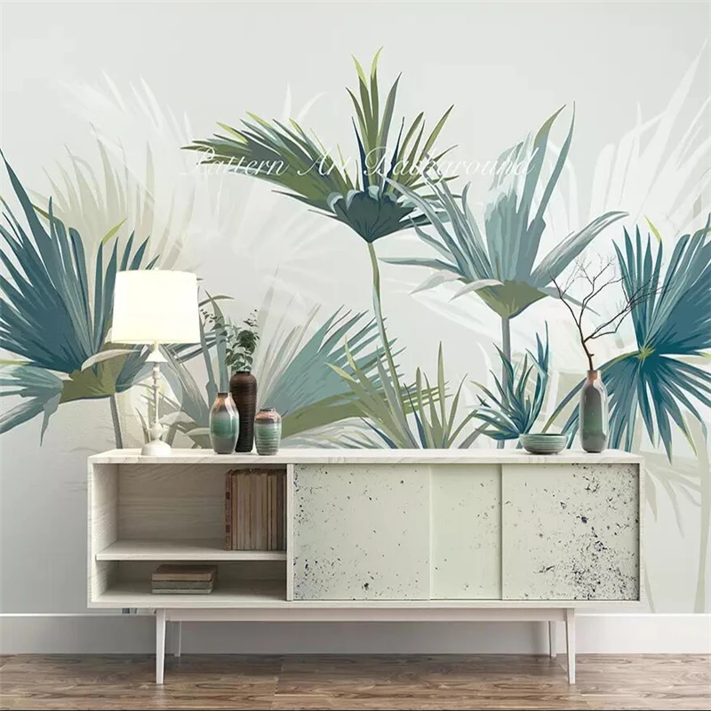 wellyu Hand-painted Nordic tropical forest palm tree sofa TV background wall custom large mural green wallpaper mural