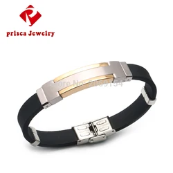 PAPERPLUS | Men Stainless Steel Black Bangle. French Italy Charm Jewelry. 21cm. Gold Plated. Hip Hop Gift