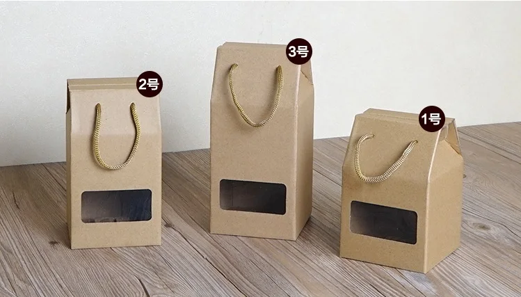 100pcs /lot PVC Window Kraft Paper Gift Box Bakery Cake Packaging Boxes Hand-held gift box lin4087