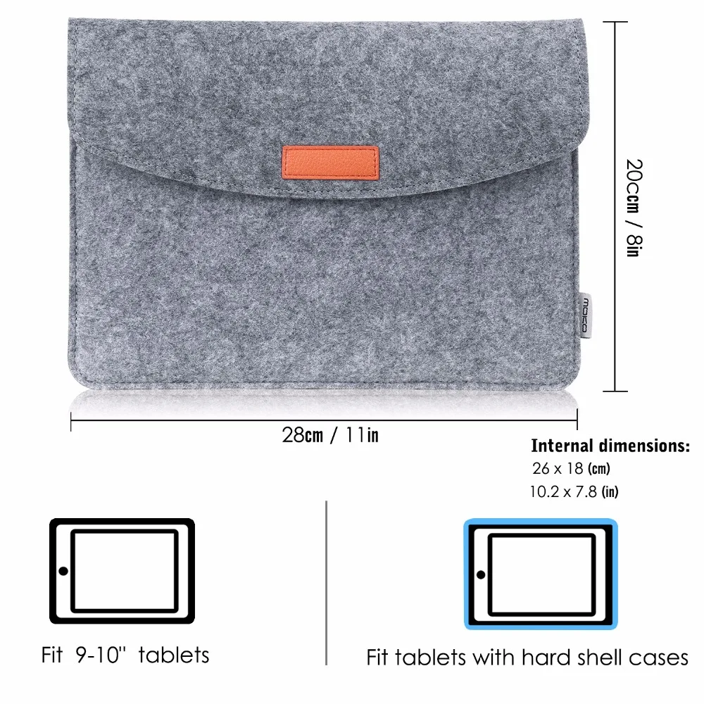 MoKo 9-11Inch Tablet Sleeve Bag, Felt Case fit for iPad 9.7 2018/2017, iPad Pro 11 2018, iPad Pro 10.5