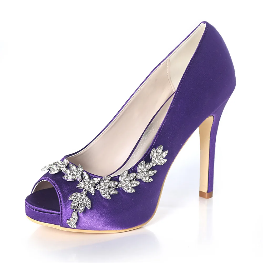 High Heel Platform Women Wedding Shoes Satin Rhinestone Women Heels Peep Toe Prom Evening Formal Party Ladies Pumps