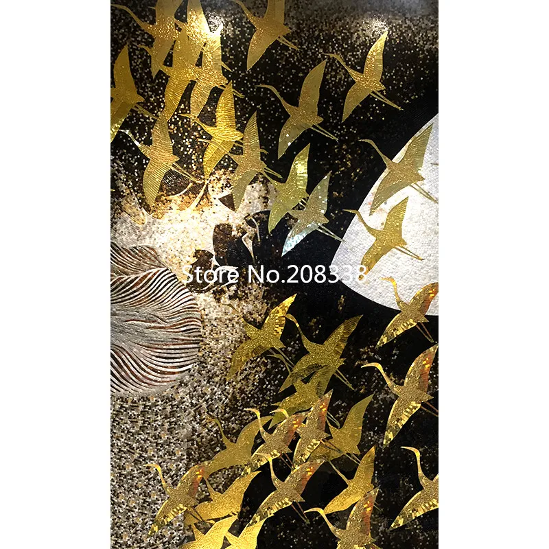 Ss201 gold leaves crystal mosaic cut picture tv background wall tile