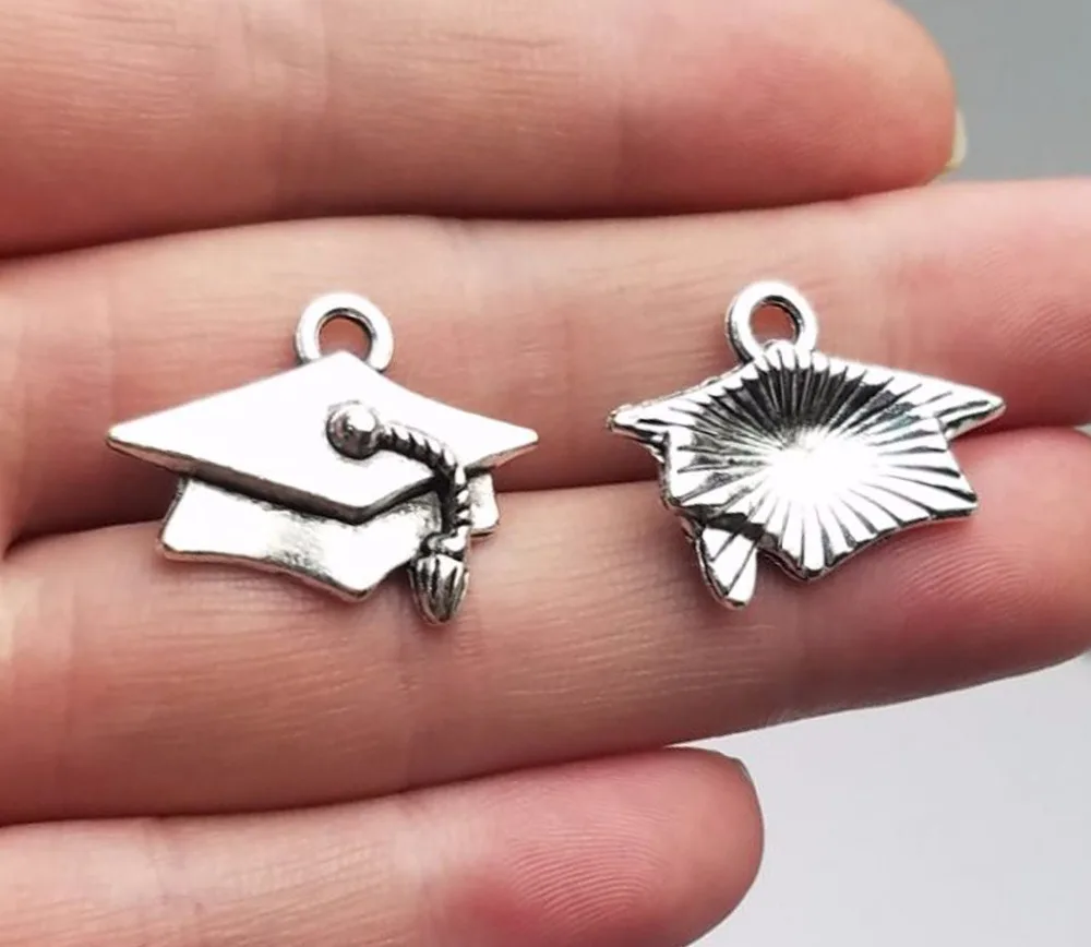 15pcs/Lot--26x13mm Antique Silver Plated Doctorial Hat Charms Graduation Cap Pendants For Diy Supplies Jewelry Making Accessory