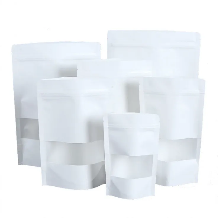 Stand up Matte White Paper Frosted Window Zip Lock Bags Resealable Coffee Cereals Kitchen Spices Heat Sealing Packaging Pouches