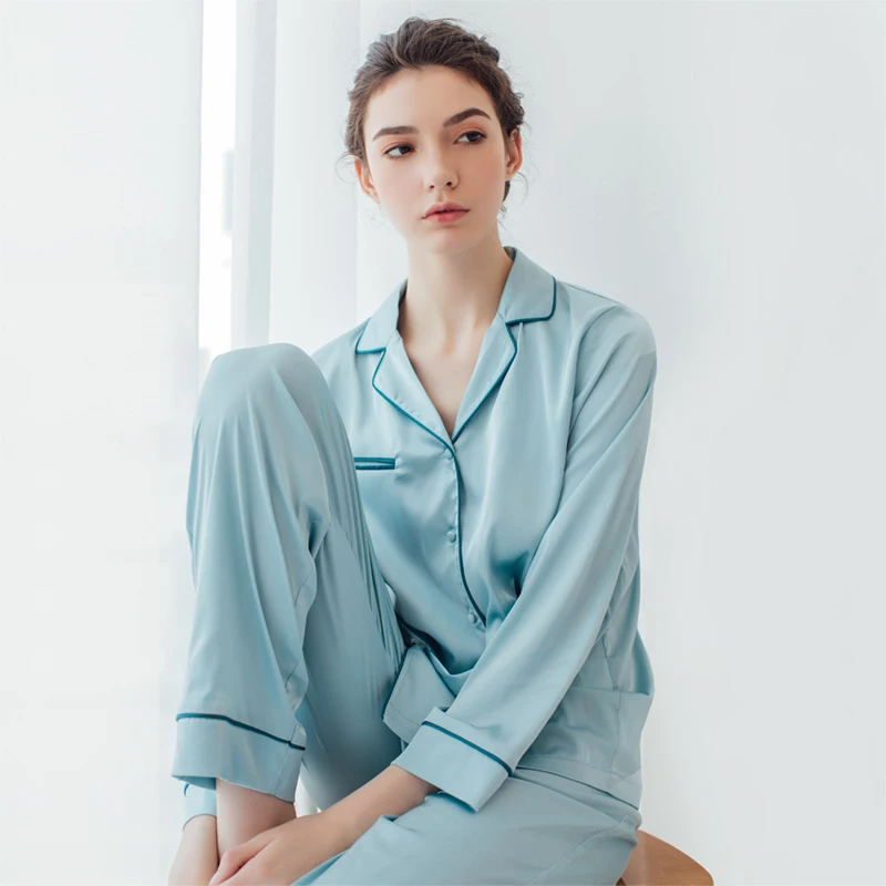 

Women Silky Satin Button-down Long Sleeve Pajama Sets with Long Pants Sleepwear Home Wear Loungewear