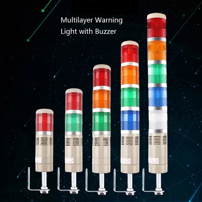 Industrial Stack Alarm Lamp Side Hanging LED Signal Light Tower Warning Light DC12V/24V AC110V/220V with Buzzer