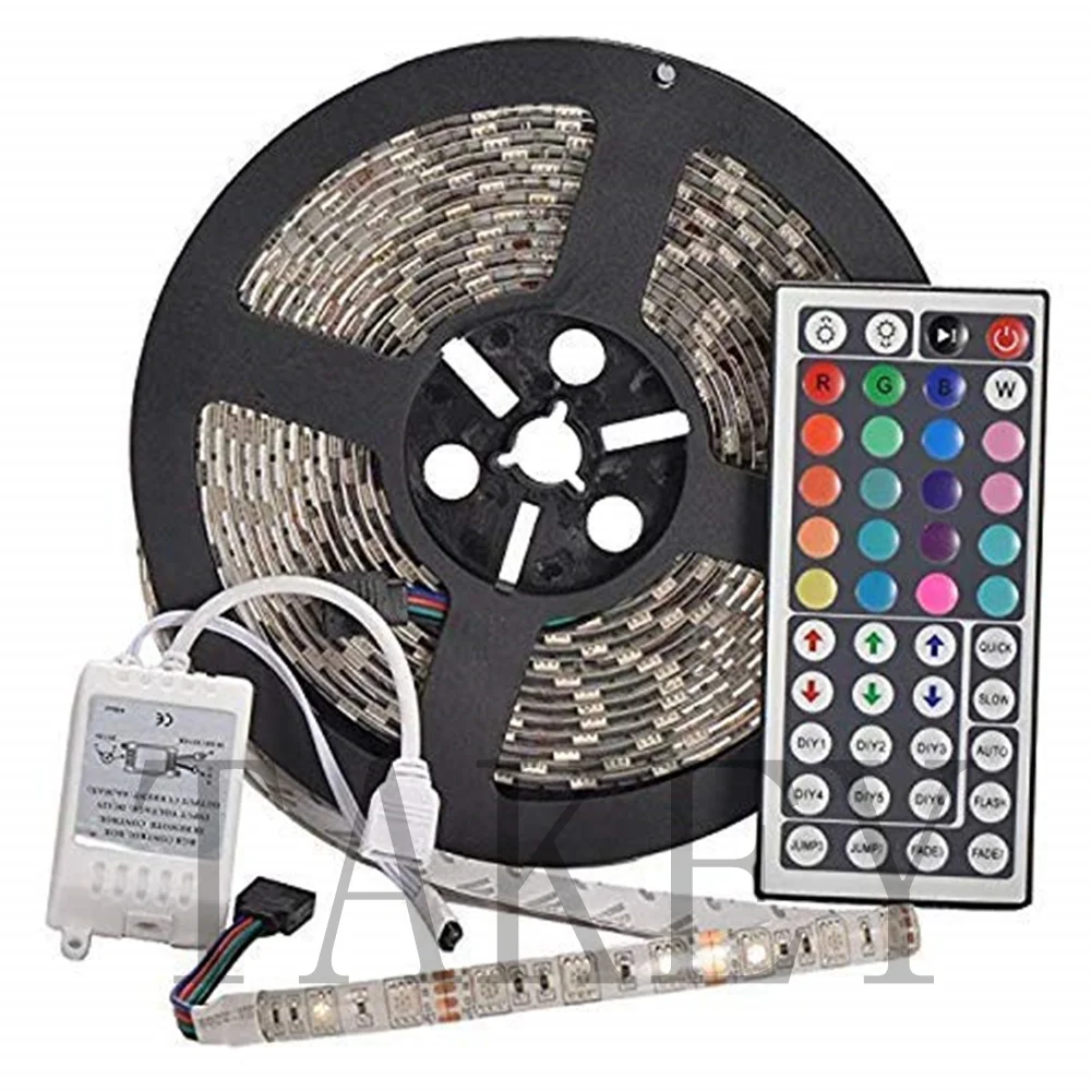5m Waterproof 5050 RGB 60 LED Strip Light 44 Key Light Remote Control Power 12V3A Adapter Fita Ribbon Lamp Led Strip Full Set