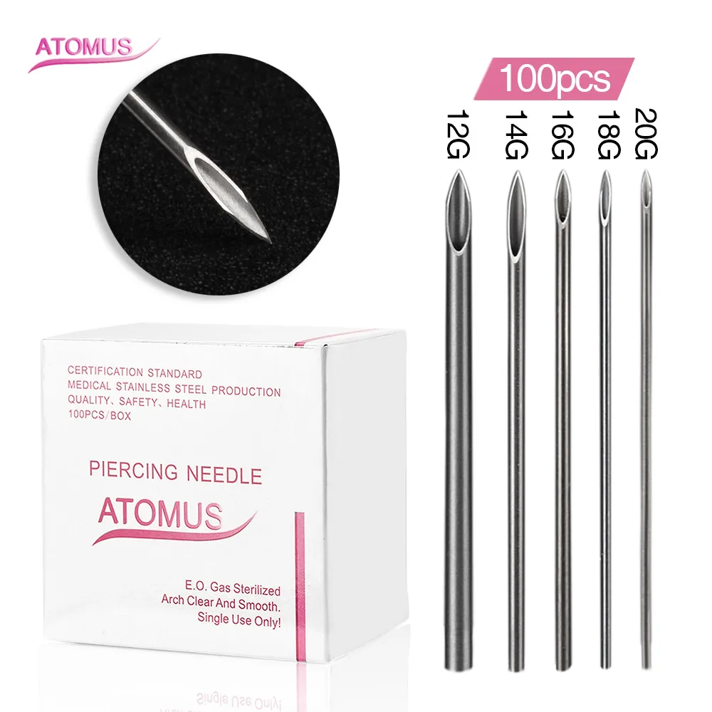 ATOMUS – lot de 100 Aiguilles de perçage stérilisées, mélange de 12G 14G 16G 18G 20G 20 chaque Aguja Aiguilles de perçage