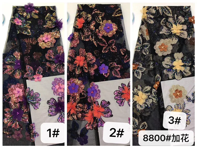 

3D flowers with african sequins tulle lace fabric with sequins H-1961613 french net lace embroidered lace fabric