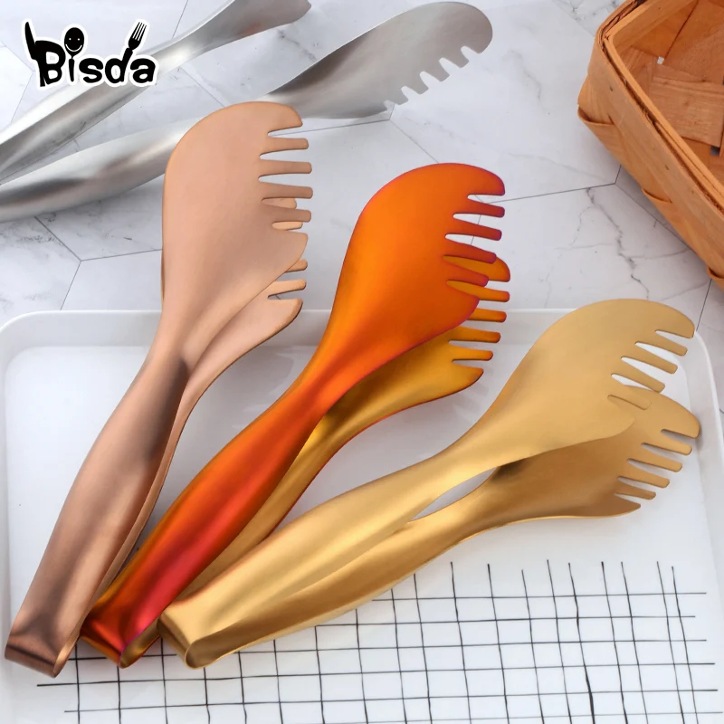 

1Pc Kitchen Tongs Stainless Steel Food Tongs Golden Bread Clamp Salad Clip Baking Pastry BBQ Buffet Tongs Cook Kitchen Utensils