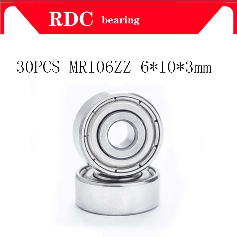 30pcs/Lot ABEC-5 MR106ZZ MR106Z MR106 ZZ 6x10x3mm 6*10*3 mm Metal seal Miniature Thin Wall High quality Deep Groove Ball Bearing