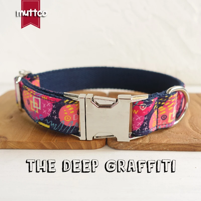 MUTTCO retailing self-design dog collar THE DEEP GRAFFITI handmade poly satin and nylon dog collar and leash UDC062