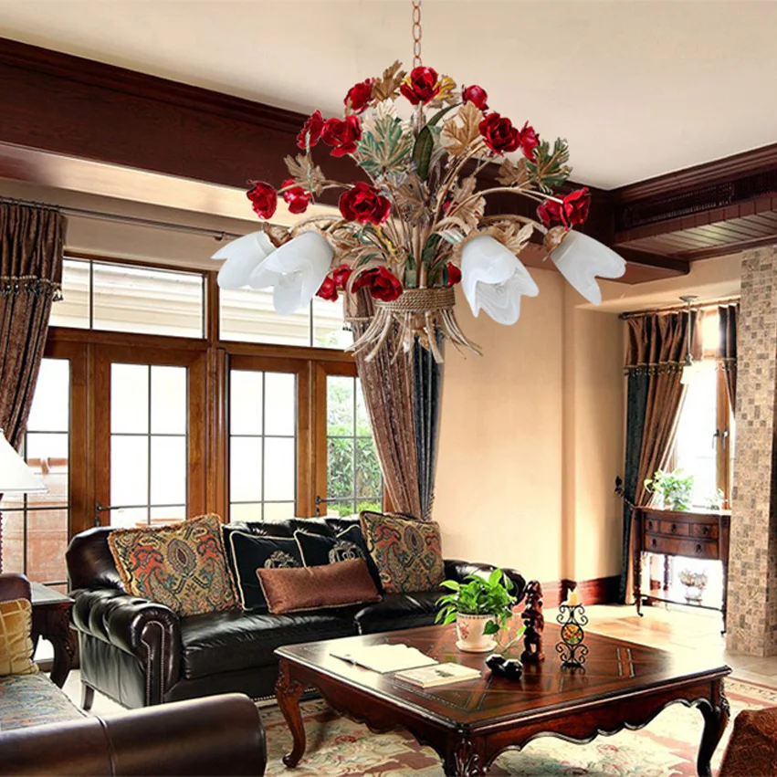 led e27 European Iron Glass Flower Shaped LED Lamp LED Light.Pendant Lights.Pendant Lamp.Pendant light For Dinning Room Foyer