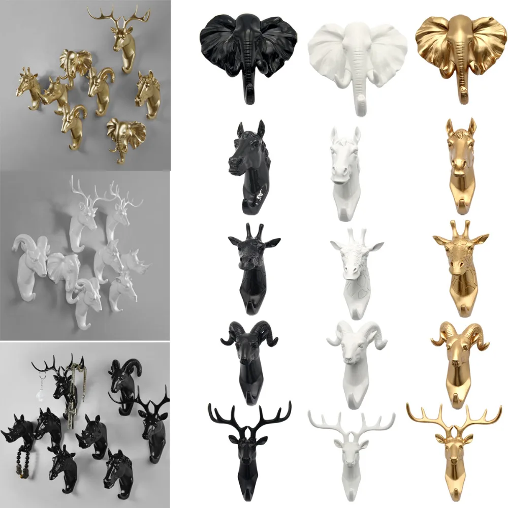 

Fashion Animal Shaped Resin Hooks Deer Stags Rhino Horse Giraffe Elephant Head Wall Hanger Coat Hat Hook Rack Holder Home Decor