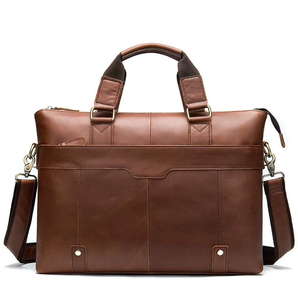 

Vintage genuine cow leather men's briefcase business casual men's shoulder bag European and American laptop bags