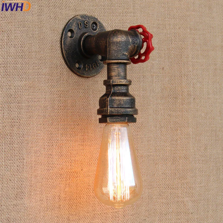 

IWHD Loft Retro Metal Water Pipe Vintage Wall Lamp Industrial White Edison LED Bulb E27 Lights For Cafe Hallway Bedroom Bar