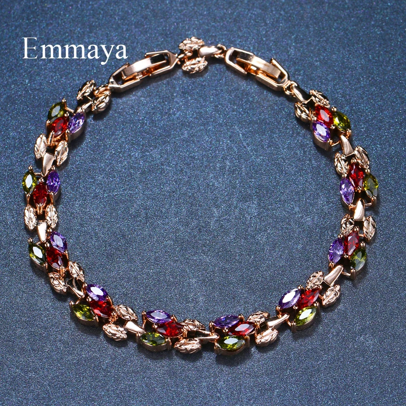 Emmaya Leaf Multicolor Bangles Classical Charm Shinny AAA CZ Bracelet Wholesale Jewelry for Female Party Gift