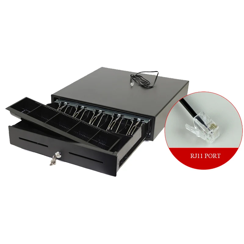 Quality Black CashDrawer Box With 5 Adjustable Bill Blank And 8 Removable Coin Cabinet RJ11 POS Cash Register Drawer