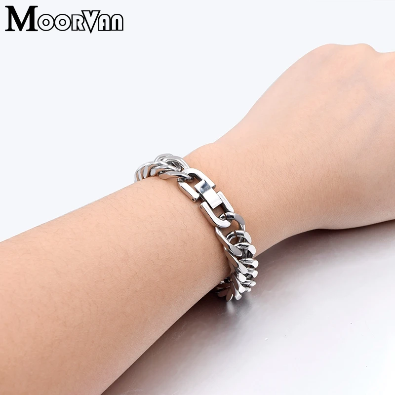 Moorvan Christmas Gift New Stainless Steel Men bracelet Trendy Style,21cm 10mm Bracelet Boys Women Wholesale Jewelry