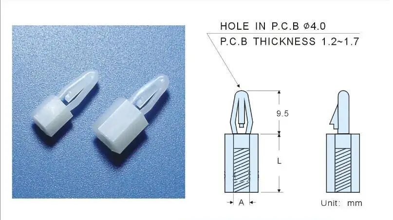 100Pcs M3x5mm Nylon plastic Spacers Standoff Abstandsalter fixed clips Hex Threaded Snap-In Posts 4mm Hole PCB circuit board