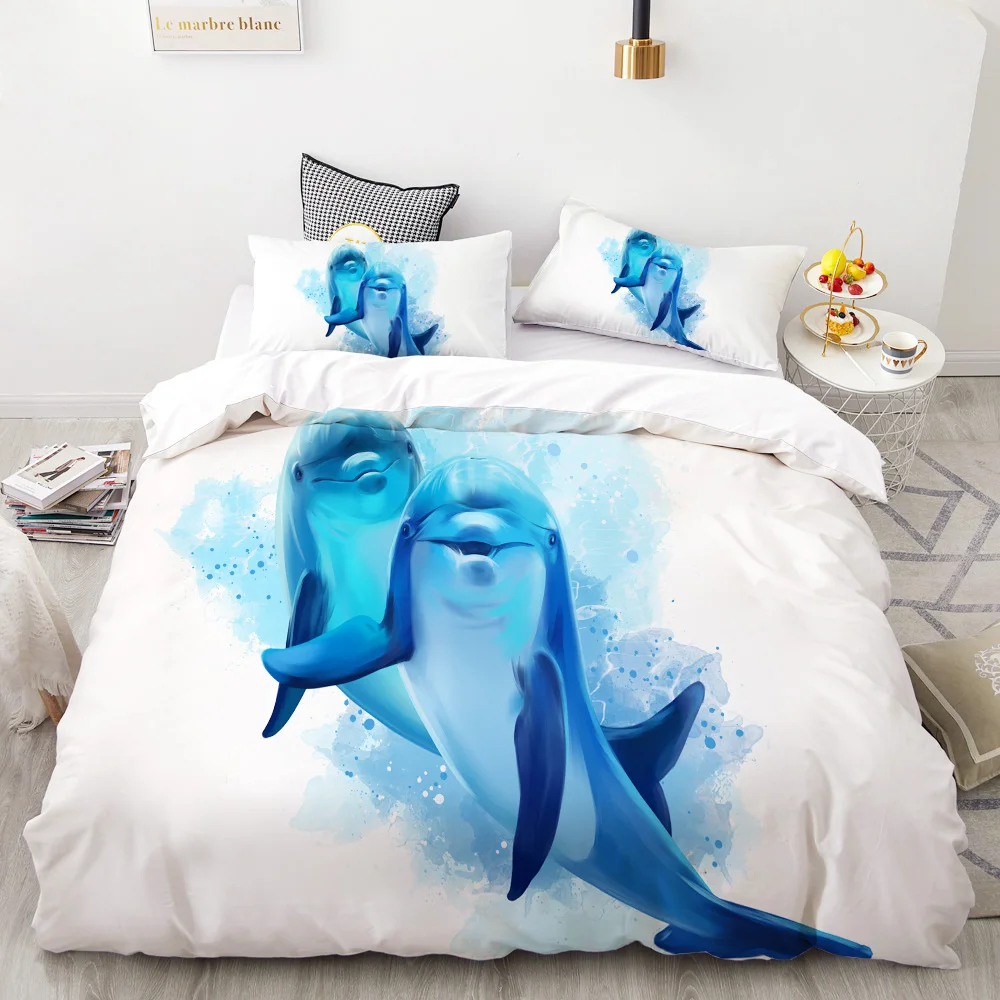 3D Print Bedding Set King/USA/Australia Size,Duvet Cover Set Custom,Quilt/Blanket Cover,Bedclothes ocean dolphin/whale Drop Ship