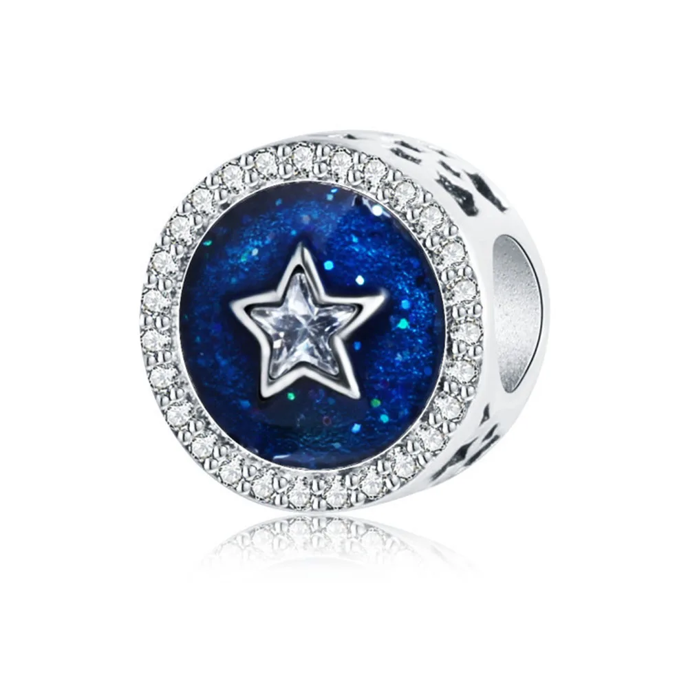 

Authentic 925 Sterling Silver Charm Blue Sky Star Glaze Crystal Beads For Original Pandora Charm Bracelets & Bangles Jewelry