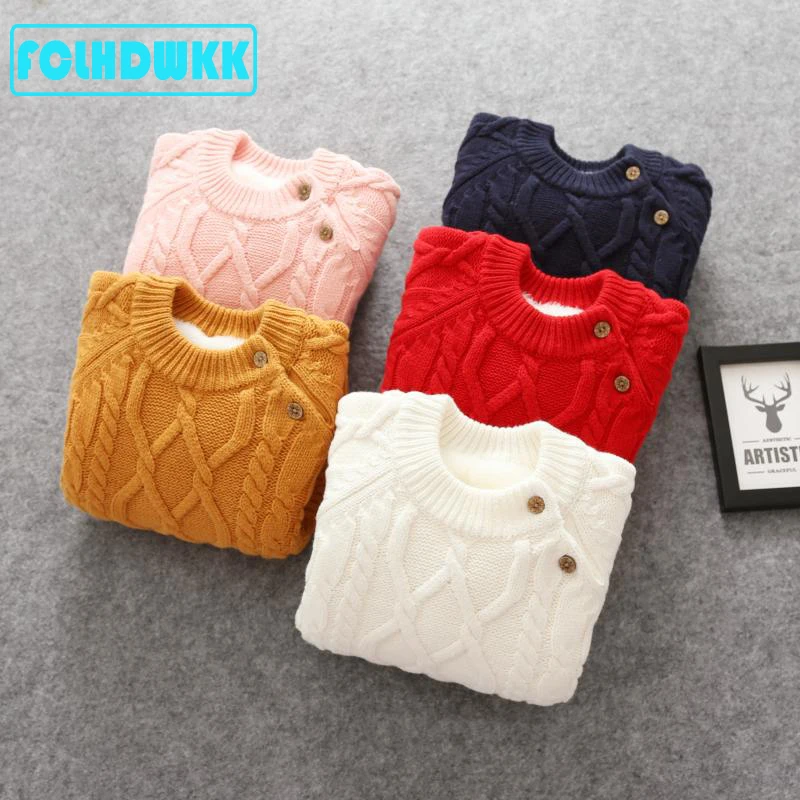 FCLHDWKK Pure Color Thicken Winter Baby Girl Sweater Boy Girls Kid Thicken Knitted Bottoming Shirts Pullover Sweaters 18M-8T