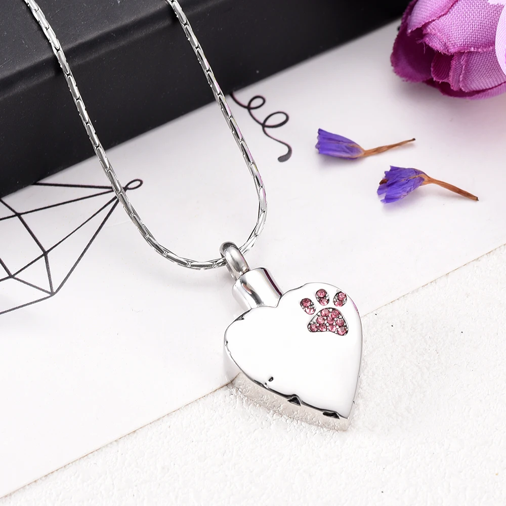 Heart With Paw Pet Memorial Jewelry Urn Necklace for Ashes  Cremation Jewelry  Urn Charm Memorial Necklace for Girl/Women