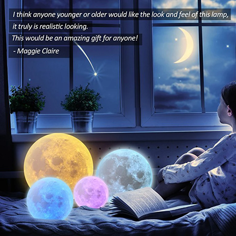 LED Night Light 3D Print Moon Lamp Rechargeable Color Change 3D Touch Moon Lamp Children\'s Gifts Night Table Lamp for Home Decor